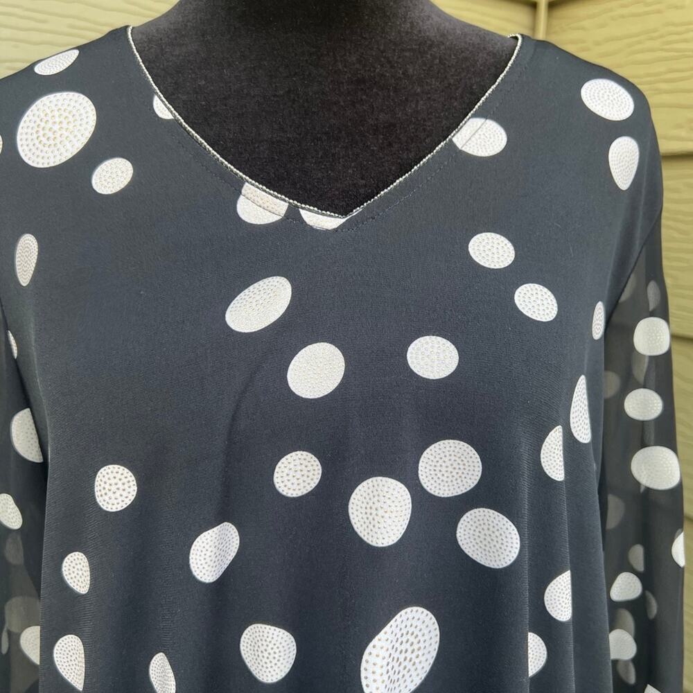 MAC & ME Black with White Dots Long Sleeve Blouse, Women's size M